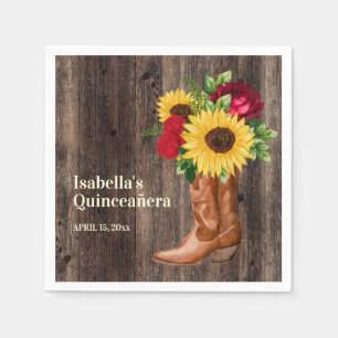 Rote Rosen Sonnenblumen Cowgirl Stiefel Quinceaner Serviette