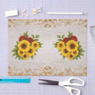 Rote Rosen Sonnenblumen Elfenbein Shabby Chic Hint Seidenpapier