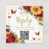 Rote Rosen Sonnenblumen Quinceanera UAWG QR Code Begleitkarte (Vorderseite)