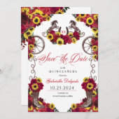 Rote Rosen Sonnenblumen Save the Date Quinceañera Einladung (Vorne/Hinten)
