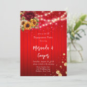Rote Rosen Sonnenblumenlicht Glitzer-Verlobungspar Einladung (Stehend Vorderseite)