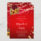 Rote Rosen Sonnenblumenlicht Glitzer-Verlobungspar Einladung (Vorne/Hinten)