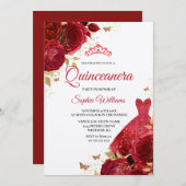 Rote Rosen Sparkkleid Shimmer Quinceanera Party Einladung (Vorne/Hinten)