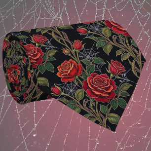 Rote Rosen & Spinnennetze Gothic Art Nouveau Krawatte