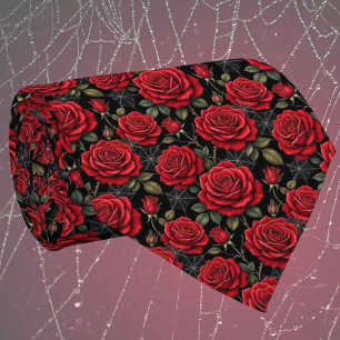 Rote Rosen & Spinnennetze Gothic-Schlips Krawatte
