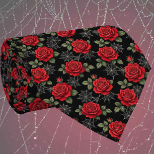 Rote Rosen & Spinnennetze Luxus-Gothic-Halstuch Krawatte