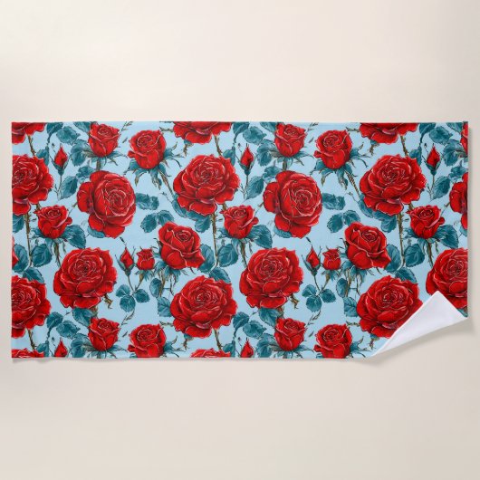 Rote Rosen Strandtuch (Vorderseite)