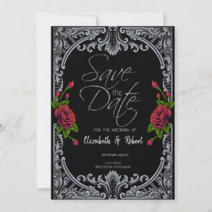 Rote Rosen, Streifen Gothic Save The Date Karte