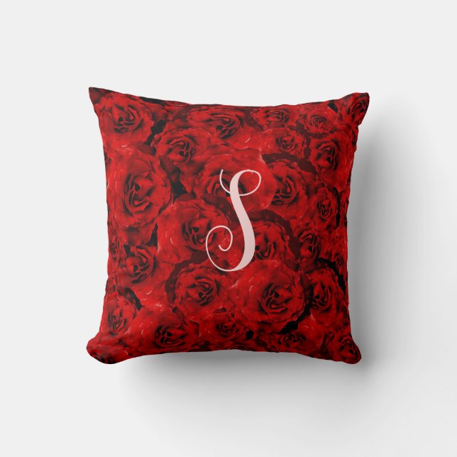 Rote Rosen Stylish Custom Monogram Kissen (Vorderseite)
