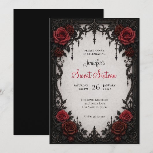 Rote Rosen Sweet 16 Geburtstag Einladung (Vorne/Hinten)