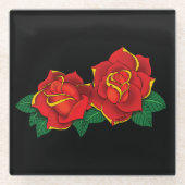 Rote Rosen Tattoo Glasuntersetzer (Vorderseite)