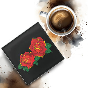 Rote Rosen Tattoo Glasuntersetzer