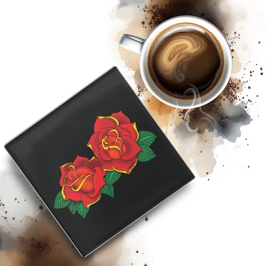 Rote Rosen Tattoo Glasuntersetzer