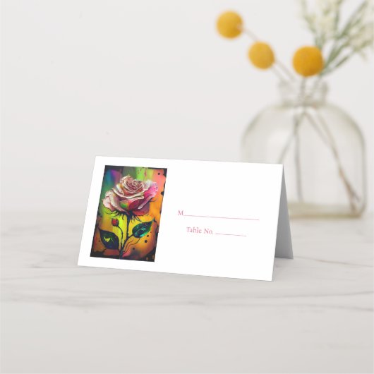 Rote Rosen Tischnummer Platzkarte (Vorderseite)