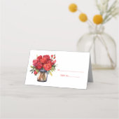 Rote Rosen Tischnummer Platzkarte (Vorderseite)