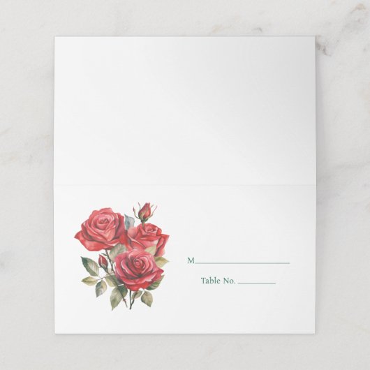 Rote Rosen Tischnummer Platzkarte (Außenseite Aufgefaltet)