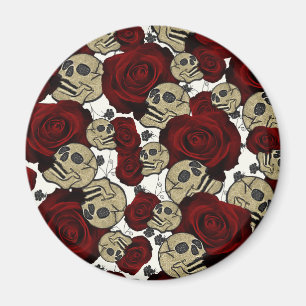 Rote Rosen & Totenköpfe Schwarze Blumen Gothic Wei Magnet