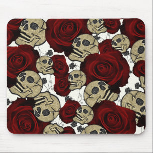 Rote Rosen & Totenköpfe Schwarze Blumen Gothic Wei Mousepad