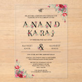 Rote Rosen Typografie Anand Karaj Sikh Wedding Acryleinladungen (Vorderseite)