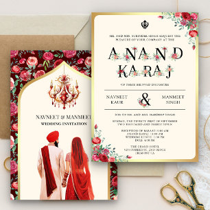 Rote Rosen Typografie Anand Karaj Sikhische Hochze Einladung