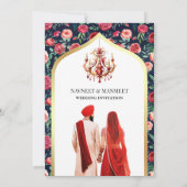 Rote Rosen Typografie Blue Anand Karaj Sikh Weddin Einladung (Rückseite)