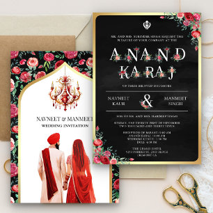 Rote Rosen-Typografie Schwarze Anand-Karaj-Sikh-Ho Einladung