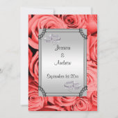 Rote Rosen u. Diamant-Hochzeits-Ringe Einladung (Vorderseite)