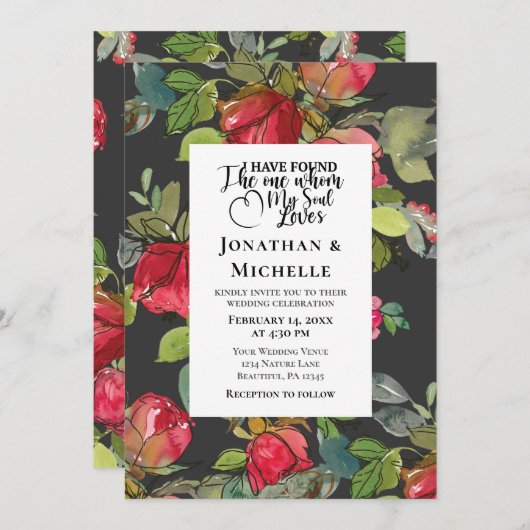 Rote Rosen über Christliche Hochzeiten Einladung (Vorne/Hinten)