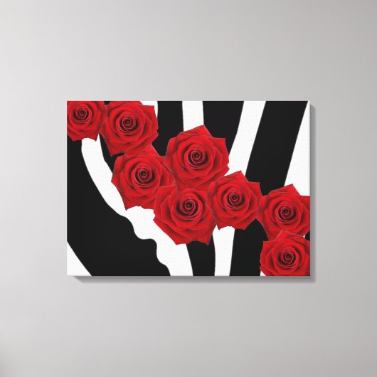 ROTE ROSEN ÜBER DEN SCHWARZEN UND WEISSEN ZEBRA-DR LEINWANDDRUCK (Vorderseite)