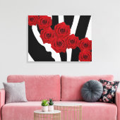 ROTE ROSEN ÜBER DEN SCHWARZEN UND WEISSEN ZEBRA-DR LEINWANDDRUCK (Insitu (Wohnzimmer))