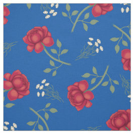 Rote Rosen über Mittelblauer Oversifizierter Kalic Stoff