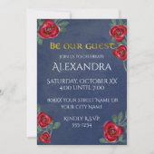 Rote Rosen über Navy Blue Einladung (Vorderseite)