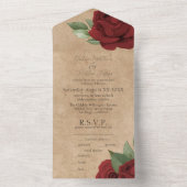Rote Rosen über rustikale Parchment-Papier-Hochzei All In One Einladung (Innen Boden)