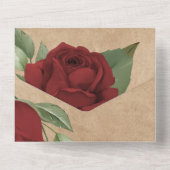 Rote Rosen über rustikale Parchment-Papier-Hochzei All In One Einladung (Rückseite)