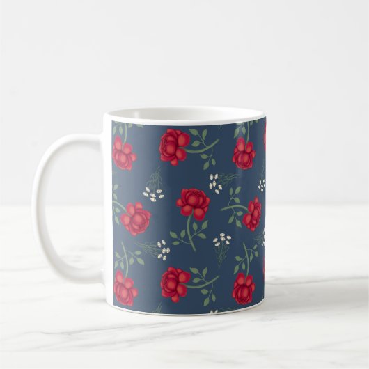 Rote Rosen über Slate Blue Oversified Calico Kaffeetasse (Links)
