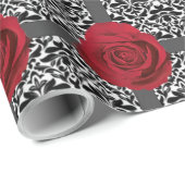 rote Rosen- und B/W-Damaskus-Papierrolle Geschenkpapier (Rolleneckpunkt)