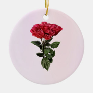Rote Rosen und Blätter Keramik Ornament
