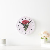 Rote Rosen und Blätter Runde Wanduhr (Zuhause)