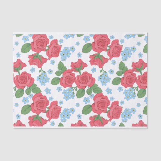 Rote Rosen und Blumenmuster Seidenpapier (Vorderseite)