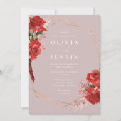 Rote Rosen- und Dusty-Pink-Kreidekrähe Einladung (Vorderseite)