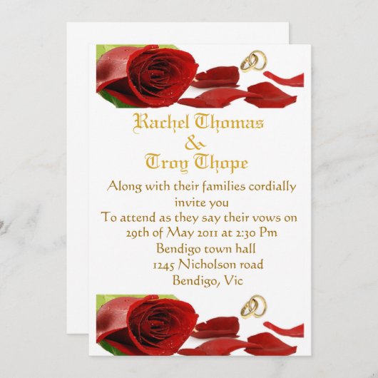 Rote Rosen und Ehering Einladung (Vorne/Hinten)