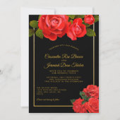 Rote Rosen und Einladung zur feierlichen Hochzeit (Vorderseite)