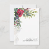 Rote Rosen und Eukalyptus - Vertikale Hochzeit RSVP Karte (Rückseite)