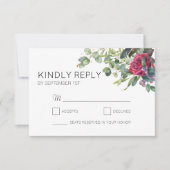 Rote Rosen und Eukalyptus Wedding Simple RSVP Karte (Vorderseite)