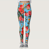 ROTE ROSEN UND GELBE SCHALTFLÄCHEN Blauer Blauer B Leggings (Vorderseite)