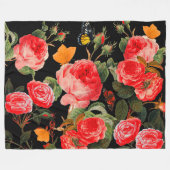 ROTE ROSEN UND GELBE SCHALTFLÄCHEN FLEECEDECKE (Vorderseite (Horizontal))