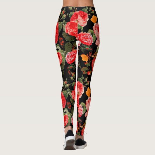 ROTE ROSEN UND GELBE SCHALTFLÄCHEN LEGGINGS (Rückseite)