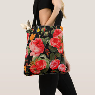 ROTE ROSEN UND GELBE SCHALTFLÄCHEN TASCHE