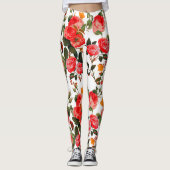 ROTE ROSEN UND GELBE SCHALTFLÄCHEN Weiße Blume Leggings (Vorderseite)