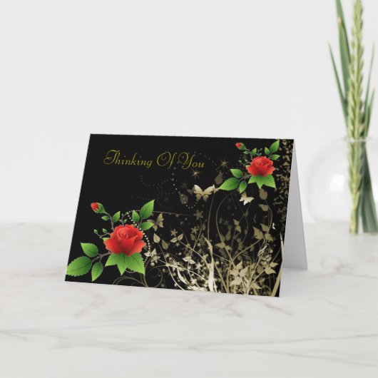 Rote Rosen und Gold Butterfly Card Karte (Vorderseite)